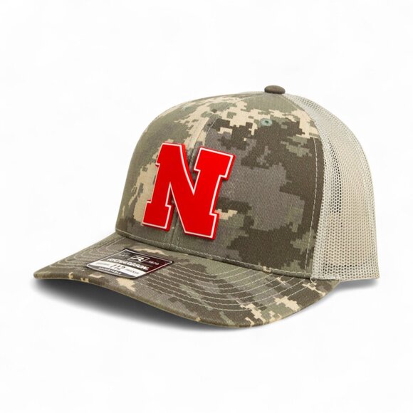 Nebraska Cornhuskers Scarlet 3D Snapback Trucker Hat- Military Digital Camo - Picture 1 of 3